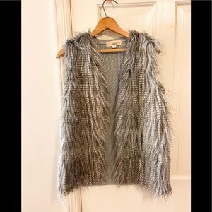 Pink rose faux fur gray knit boho country vest